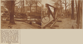 874169 Collage van 2 foto's betreffende de aanleg van de Noorderbrug over de Stadsbuitengracht te Utrecht.